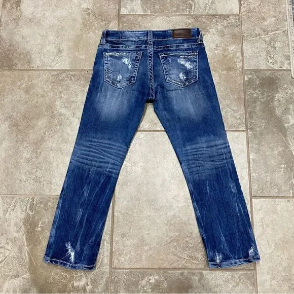 BKE 27x25 Sabrina Distressed Low Rise Stretch Cropped Denim Jeans EUC - Picture 4 of 10